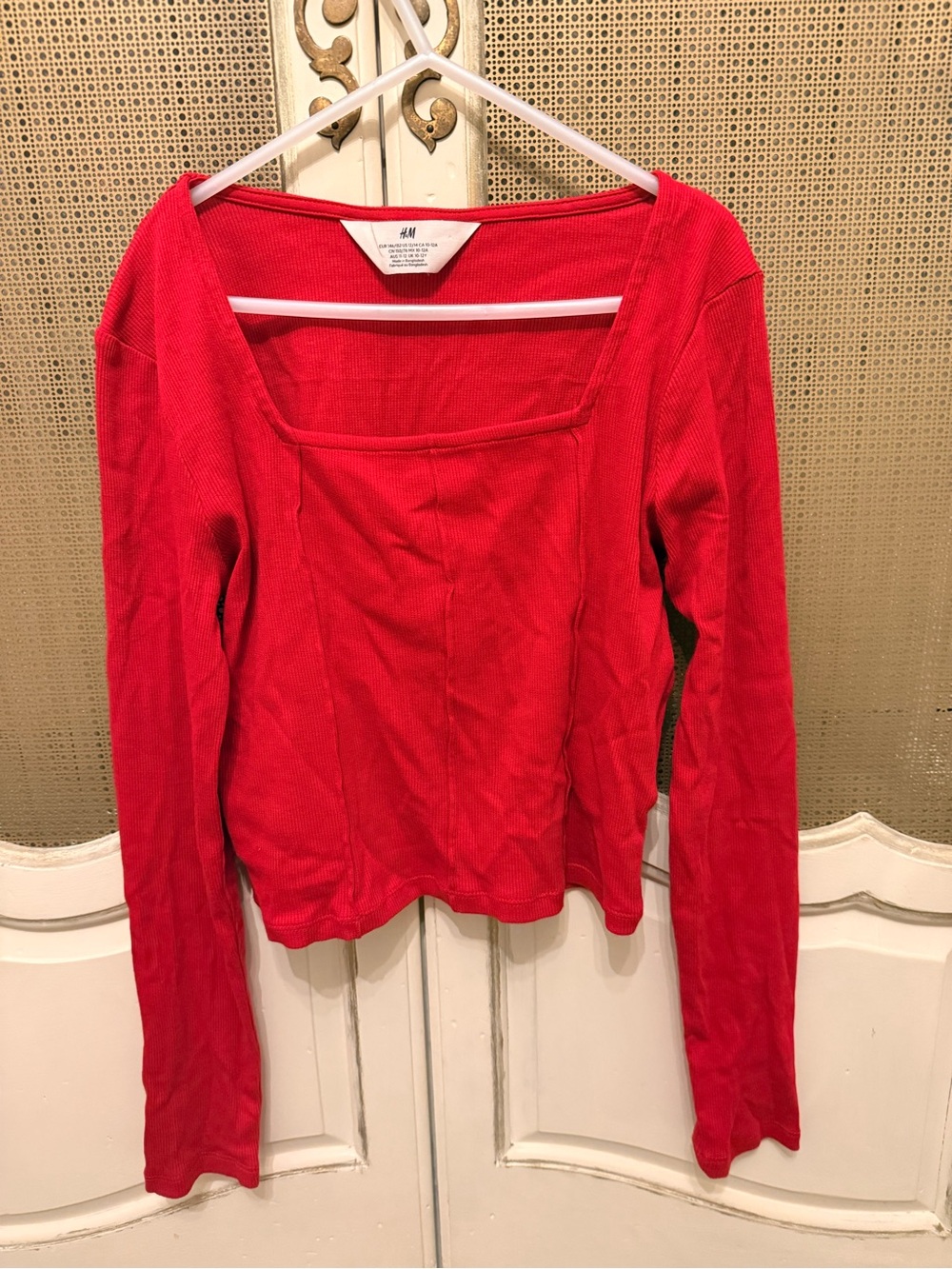 H&M Girl’s Red Long-Sleeve Square Neck Top